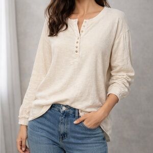 Free People Cream Long Sleeve Button Top